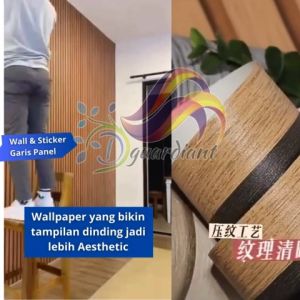 Wallpaper Stiker Dinding Kamar Tidur Motif Panel Salur Kayu Vintage Aesthetic Bahan PVC Premium