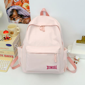Style Japanese Pure Color Backpack Lightweight Dual Shoulder Bag for High School Girls College Students Nylon Material Zipper Closure