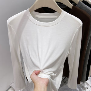 เสื้อยืดคอกลมแขนยาวทรงสลิมฟิตสำหรับผู้หญิง ฤดูใบไม้ร่วง 2025 เสื้อชั้นในสีพื้น เสื้อชั้นในบาง นุ่ม ลำลอง เสื้อชั้นใน