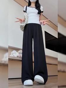 XIANYIJIAO | Black Cool Ice Silk Wide-leg Pants Straight Narrow Edition Summer Lightweight