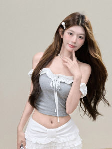 Áo Blouse Nữ Ngắn Dáng Ôm Kiểu Hở Vai Kéo Dây Phong Cách Ngọt Ngào và Cay Đắng