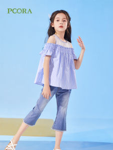 Clearance Sale Various Styles Girls Summer Shirt Short Sleeve Overhead Cotton Blend Casual Wear for Middle And Older Children