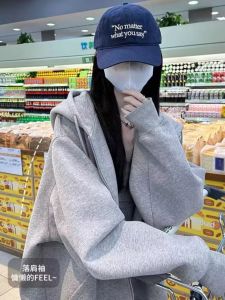 Retro American Fleece Hoodie Womens Thickened Winter Coat Korean Lazy Style Cardigan Jacket Cotton Polyester Blend Long Sleeve