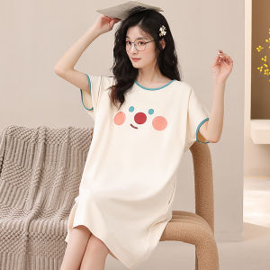 Miiow | Loose Pure Cotton Summer Sleepwear Short Sleeve Midi Dress Ladies Home Clothes Cat Person New 2025 Casual Home Style