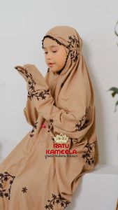 RATU KAMEELA - Mukena Terusan Anak Remaja Katun Bordir Asoka Mukenah Lajuran Adem