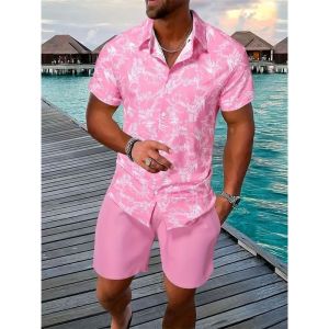 Printed Collar Buckle Short Sleeved Set Casual Sportswear Short Sleeve Shirt And Shorts Polyester Fiber Teenage Boys Fashion