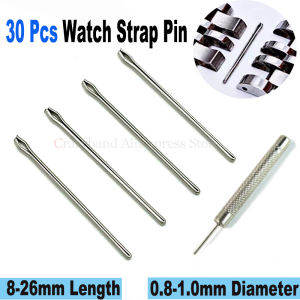 30pcs Metal Watch Band Link Pins Bar 18mm 20mm 22mm 24mm 8mm-26mm Stainless Steel Strap Repair Tools 0.8/0.9/1.0mm Thickness