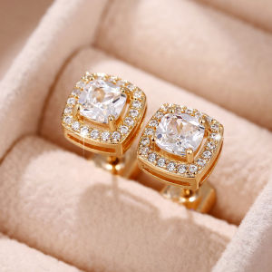 Huitan Simple Versatile Women Stud Earrings Square/Round Shaped Daily Wear Temperament Delicate Ear Piercing Fashion Jewelry