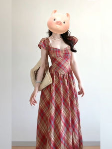 Xzy/Xin Zhengyan Plus Size Ladies French Style Retro Dignified Elegant Red Gingham Dress Womens Summer Large Swing Dress