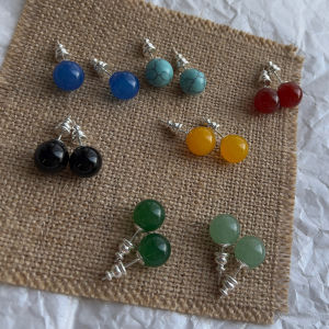 Original Natural Jadeite New Chinese Style Agate round Bead Earrings Silver Clasps Womens Fashion Jewelry Ear Cuffs