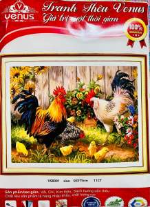 Tranh thêu kín Gia đình đàn gà vs8091 kích thước 50 x 75 cm