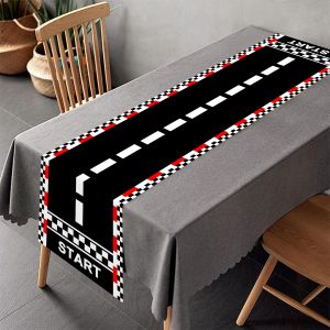 1pc Racing Car Birthday Table Runner Checkered Tablecloth Racetrack Table Covers Boy Race Car Themed Party Decoration