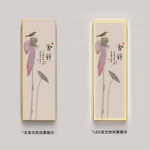 New Chinese Zen Style Entrance Decorative Painting Lotus Calligraphy Artwork Corridor Hallway Office Tea Room Light Painting