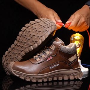 SAFETY SHOES microfiber leather 6KV Anti-Smash Anti-Puncture insulation boots wear-resistant water-proof breathable and comfortable rotating button protection work shoes - 267 (BROWN / BLACK)