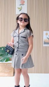 Setelan Anak Perempuan Kotak - Stelan Baju Anak Cewek Lucu Fashion 1-6 Tahun 4365A
