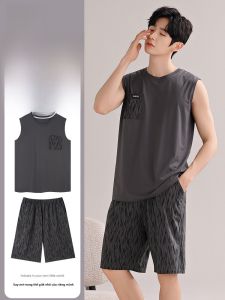 MiiOW | Bộ đồ ngủ mùa hè thoáng khí không tay áo vest và quần short rộng rãi màu trơn đơn giản cho nam MiiOW Cat Man Bộ đồ ngủ thoải mái