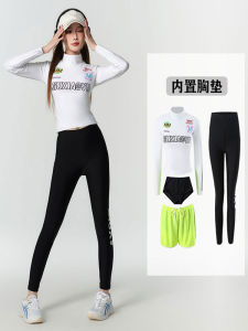 2024 New Womens Two-Piece High-Waist Long-Sleeve Swimming Suit Quick-Dry Thermal Spa Conservative Sports Swimsuit Ice Lake Whale