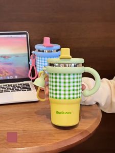 แก้วเก็บเย็น แก้วสแตนเลส316 ขนาด600ML. แก้วน้ำสแตนเลส แก้วน่ารัก มีหลอดและฝาปิดหลอด