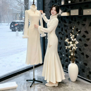 CHANGTONG | Đầm Cheongsam Kiểu Trung Quốc Mới Ôm Sát Dáng Cá đuối Thu