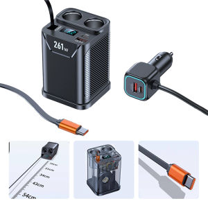 Seametal 7 trong 1 261W bộ sạc xe hơi PD ổ cắm USB nhẹ hơn Splitter sạc nhanh với Vôn kế đèn LED DC Outlet 24V/12V