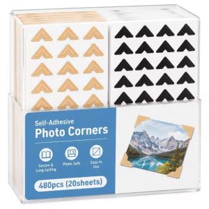 20Sheet Photo Corner Stickers Kraft Paper Self Adhesive 12.5x9cm for Album Scrapbook Frame Card DIY Craft Black