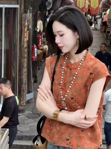Womens T-shirt Summer Chinese style new retro slimming button fashion loose casual temperament shirt