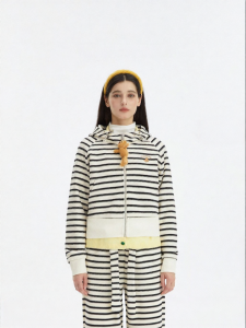 Womens Striped Hooded Long-sleeved Sweatshirt