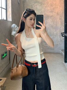 Summer Slimming Sleeveless Crop Top Womens Fashionable Backless Strap Vest Inner Wear Outerwear Short Length Thin Model