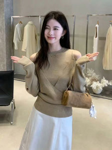 YUEZHONGWEI | French Style Off-Shoulder Long Sleeve Lazy Chic Sweater