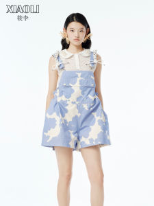 Silicone Strap Blue and White Loose Short Jumpsuit
