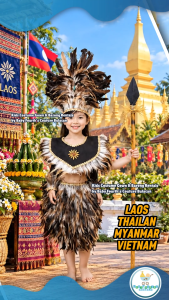 Baby Fourths United Nation Laos Thailand Myanmar Vietnam Hand Made Goma Recycle Costume for National Attire UN Events for Kids