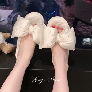 Luxurious Ballet Butterfly Knot Satin Home Slippers Soft Bottom Womens Spring Summer Sweet Anti-Slip Slip-On Shoes for Youth