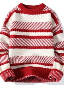 Thickened Winter Sweater for Men in Red Color Lucky Year Dragon Design Long Sleeve round Neck Knitted Inner Wear Casual Style