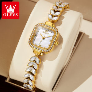 【Hot Sale】 OLEVS Watches For Women Original 2025 Small And Exquisite Meter Surface Square Shape Fish Scale Strap Full Diamond Mermaid Sweet Watch Female