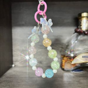 Luminous Keychain Fine Flashing Bow Burst Bead Mobile Phone Lanyard Hand-Beaded Bracelet Bag Pendant