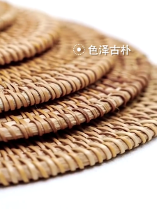 Rattan Coasters Round Cup Mat Natural Woven Placemat for Tea Set Coffee Table Dish Pad Home Decor