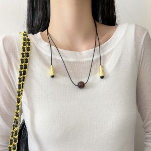 Dong Jie Same Style Natural Red Tigereye Leather Rope Long Necklace Double Layer Stackable Light Luxury Minority Fancy Clavicle Chain