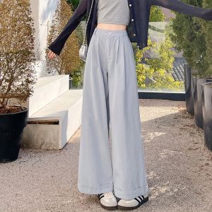 กางเกงขายาวทรงหลวมเอวสูงสำหรับผู้หญิง กางเกงขายาวทรงตรงแบบขากว้าง ผ้าฝ้ายซักได้ ทรงหลวม ทรงลำลอง ฤดูใบไม้ผลิและฤดูใบไม้ร่วง