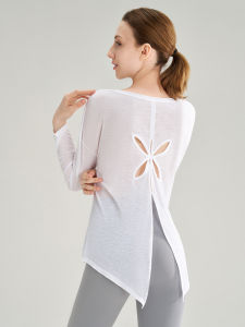 Womens Loose Thin Hollow out Back Sports Top Bamboo Fiber Long Sleeve Yoga Cover up Breathable Outdoor Fitness Shirt
