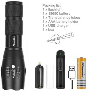 Đèn Pin LED Zoom 10W Công Suất Cao Sạc Lại Được Dùng Cho Cắm Trại Săn Bắn Câu Cá Đi Bộ Đường Dài Leo Núi - Chống Nước Chùm Tia T6