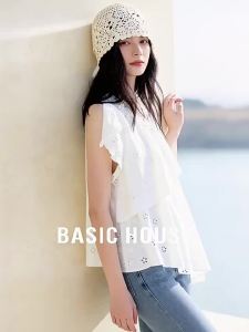 Basic House | French Lace Ruffle Summer New Style White Loose Comfort Sleeveless Shirt