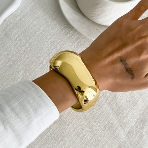 Salircon Vintage Punk Glossy Wide Cuff Bangle Women HipHop Gold Color Geometric Metal Spring Bracelet Pulseras Steampunk Jewelry