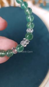 Vòng đá Thạch Anh Dâu Xanh lá size 6.7 li phối lu thống Thạch Anh Trắng bánh xe thạch anh trắng cắt giác | Hoa Minh Gem