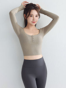 Professional Fitness Yoga Top Women Long Sleeve Square Collar Running Slim Fit Sports Bra Pad Breathable Quick Dry Gymwear