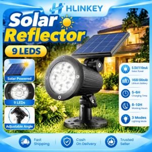(Local Stock) HLINKEY 2Pcs Outdoor Solar Spotlight 9 LED High Brightness IP65 Waterproof Adjustable Garden Light Auto On Off Night Security Lamp For Patio Yard