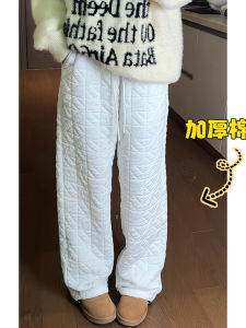 กางเกงผ้าขนแกะทรงสี่เหลี่ยมจัตุรัสไม่สมมาตรสำหรับผู้หญิง กางเกงขายาวทรงหลวม บุขนแกะ ป้องกันลม ฤดูใบไม้ร่วง/ฤดูหนาว กางเกงขายาวทรงตรง