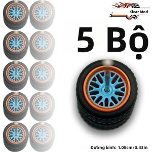 Bộ Mâm Xe Mô Hình KICARMOD 1/64 Gulf Với Lốp Cao Su Tháo Rời Nan Hoa Răng Cưa Phụ Kiện Độ Chế Cho Xe Tomica - Bộ 5 Món