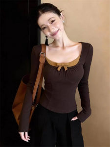 Square Neck Waist-Cinching Bow Slimming Blouse