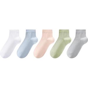 THREEGUN | Mint Cool Feeling Breathable Womens Socks 5 Pairs Antibacterial Anti Odor Slip Resistant Wear Proof Short Cotton Socks