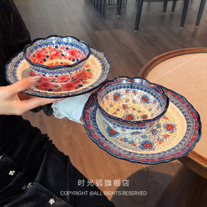 Attractive Ceramic Bowl Plate Set Beautiful Restaurant Owner Ladys Personal Choice Rice Salad Bowl Dinnerware Floral Pattern